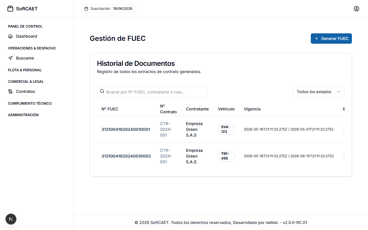 Gestión de FUEC - Cliente