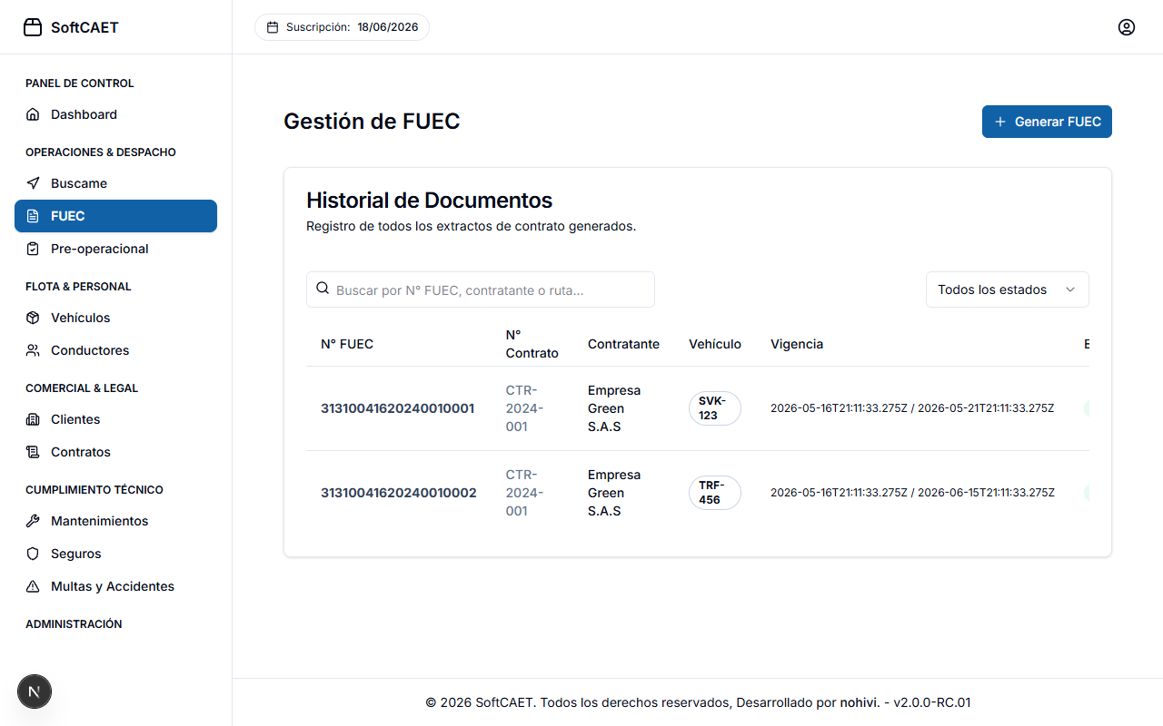 Historial de FUEC