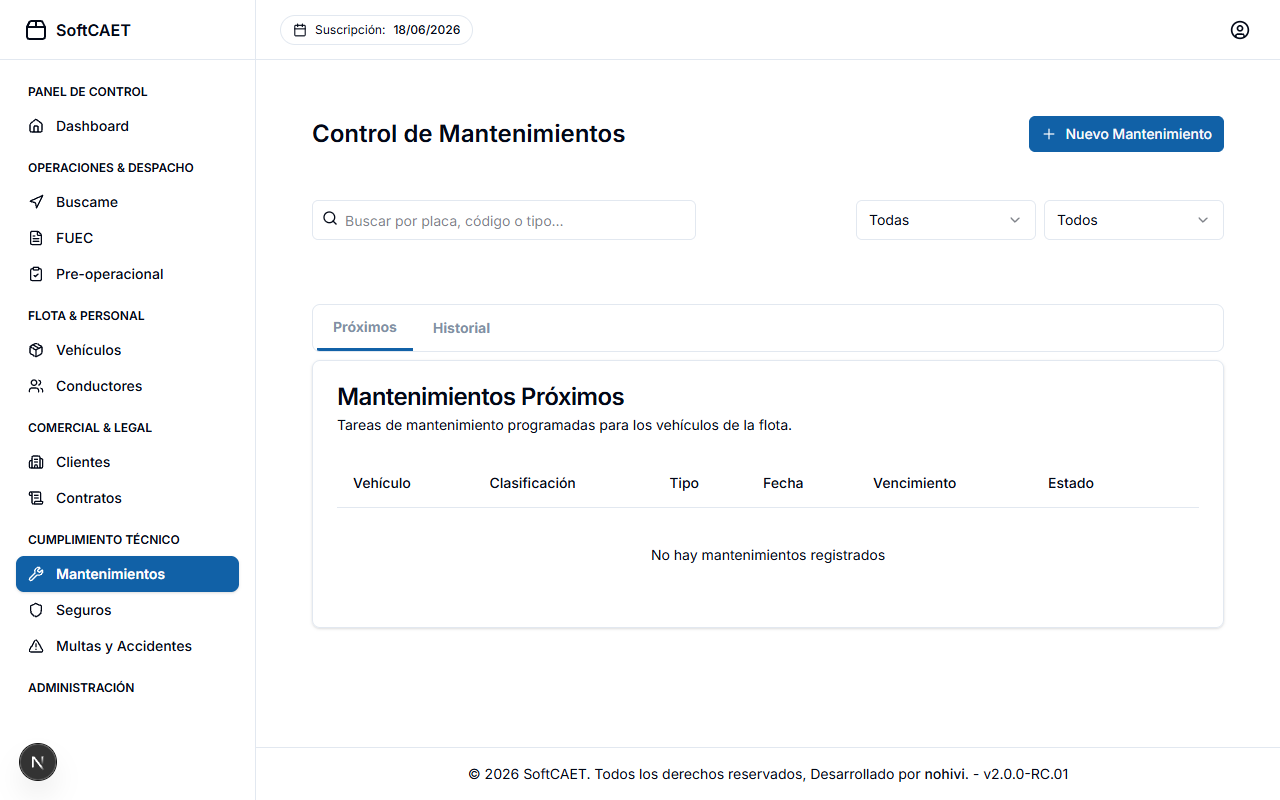 Control de Mantenimientos