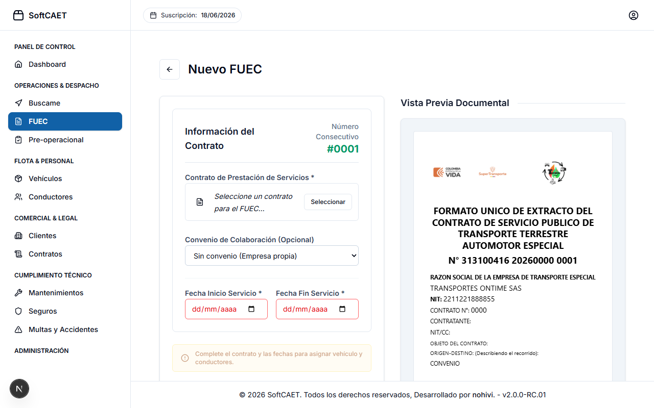 Generar Nuevo FUEC